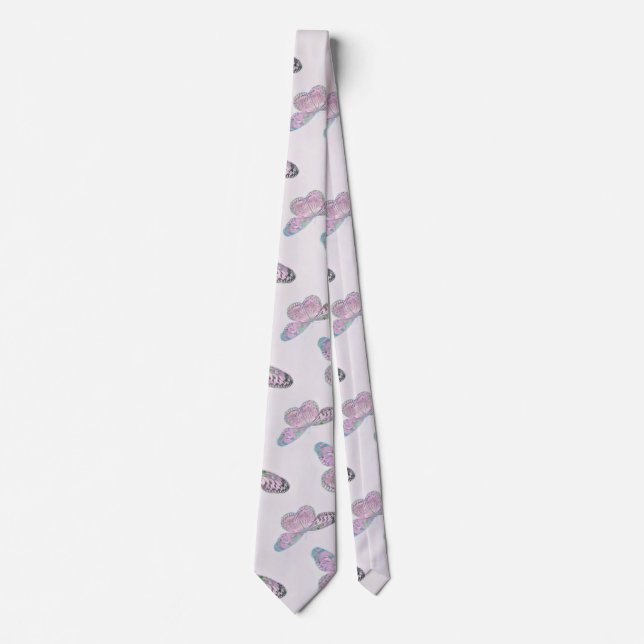 Pink Purple Green Butterfly Painting Tie (Front)