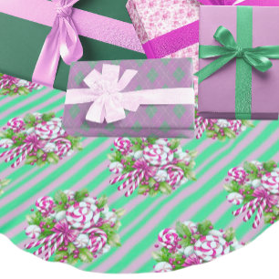 Pink Purple Green Candy Cane Christmas Brushed Polyester Tree Skirt