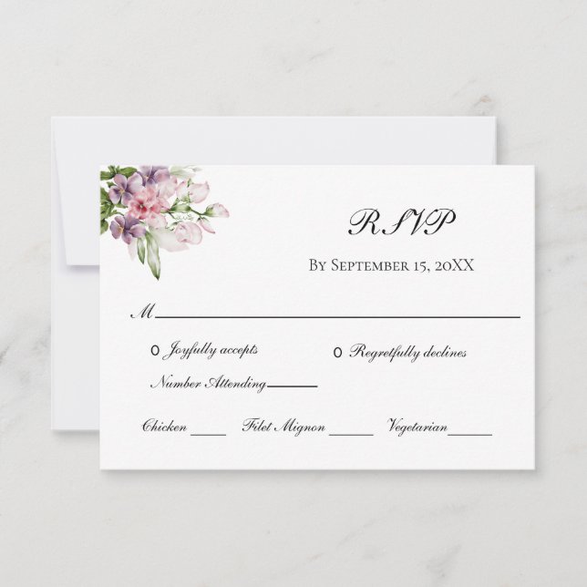  Pink Purple Green Floral Elegant Formal Wedding  RSVP Card (Front)