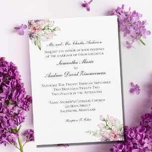 Pink Purple Green Floral Formal Elegant Wedding Invitation