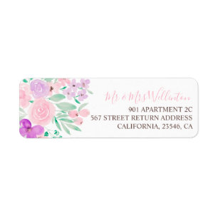 Pink purple green floral return wedding address label