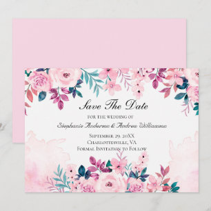 Pink Purple Green Floral Watercolor Wedding Save The Date
