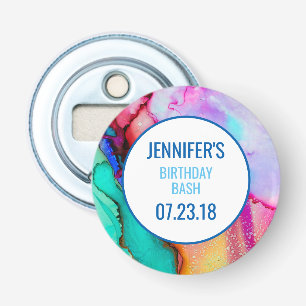 Pink Purple Green Marble Abstract Watercolor Bottle Opener