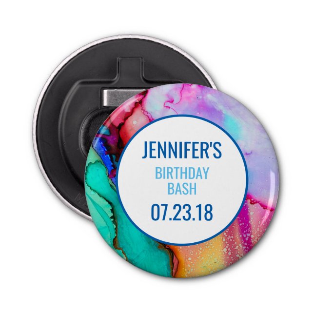 Pink Purple Green Marble Abstract Watercolor Bottle Opener (Front)