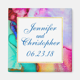 Pink Purple Green Marble Abstract Watercolor Magnet