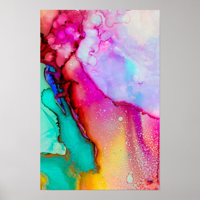 Pink Purple Green Marble Abstract Watercolor Poster (Front)