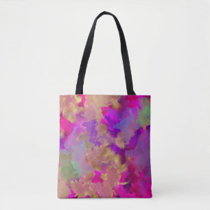 Pink, purple, green marble ink print tote bag