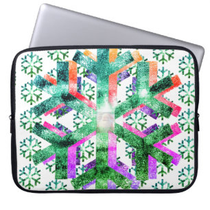Pink, Purple + Green Snowflakes on Electronics Bag