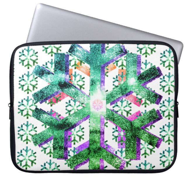 Pink, Purple + Green Snowflakes on Electronics Bag (Front)