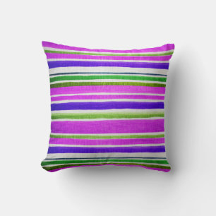 Pink Purple Green Vintage Striped Fabric Texture Cushion
