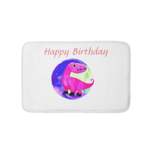 Pink purple green watercolor dinosaur birthday bath mat