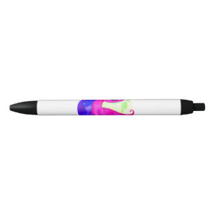 Pink purple green watercolor dinosaur birthday black ink pen