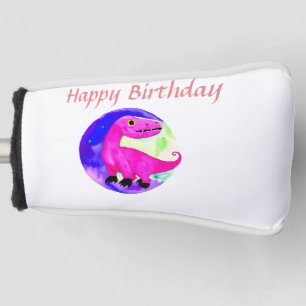 Pink purple green watercolor dinosaur birthday golf head cover
