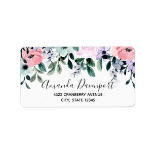 Pink Purple & Green Watercolor Floral Border Label