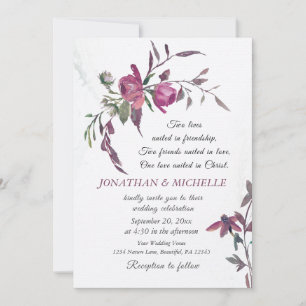 Pink Purple Greenery Floral Christian Wedding Invitation