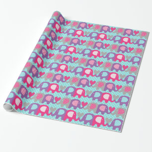 Pink, Purple, Grey Elephant Love Wrapping Paper