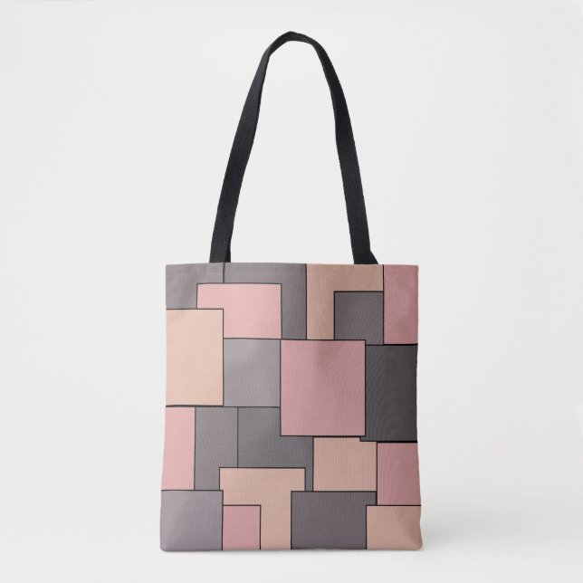 Pink purple grey geometric pattern tote bag (Front)