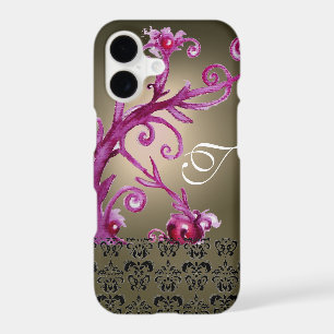 PINK PURPLE GREY SWIRLS,FLORAL DAMASK MONOGRAM