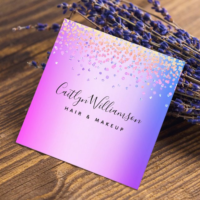 Pink Purple Hair Stylist Makeup Artist Modern Chic Square Business Card (Creator Uploaded)