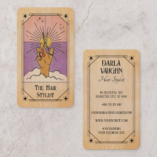 Pink Purple Hair Stylist Tarot Card Celestial Sun