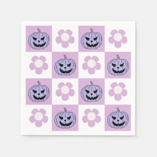 Pink Purple Halloween Jack o Lantern checkerboard Napkin