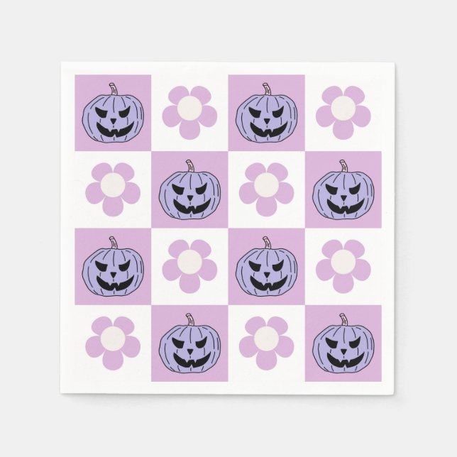 Pink Purple Halloween Jack o Lantern chequerboard Napkin (Front)