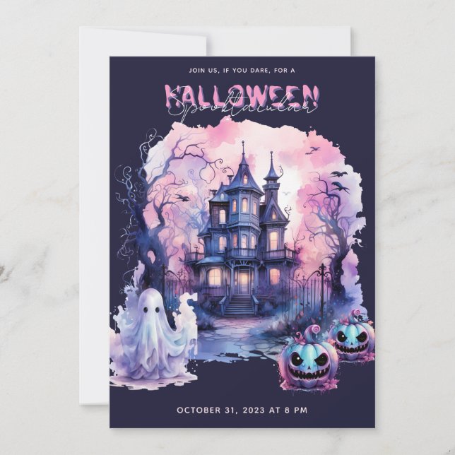 Pink Purple Halloween Spooktacular Party Invitation (Front)