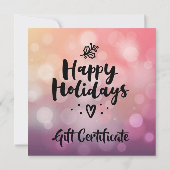 Pink Purple Happy Holidays Gift Certificate (Front)