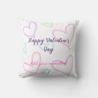 Pink purple heart happy Valentine's day name date  Cushion