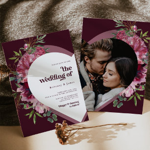 Pink & purple heart romantic wedding Invitation