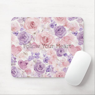 Pink Purple Hearts Flowers Mouse Pad