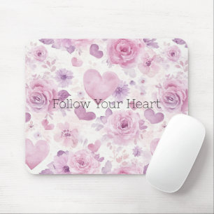 Pink Purple Hearts Flowers Mouse Pad