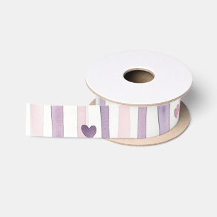 Pink Purple Hearts Stripes Birthday Satin Ribbon