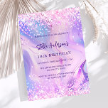 Pink purple holographic birthday invitation<br><div class="desc">A girly and feminine 18th (or any age) birthday party invitation. On front: A holographic coloured background in purple,  pink.  Decorated with blush pink confetti. Personalise and add a name and party details. The name is written with a hand lettered style script,   purple coloured letters.</div>
