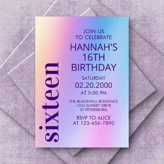 Pink Purple Holographic Birthday Invitation (Creator Uploaded)