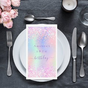Pink purple holographic birthday party napkin