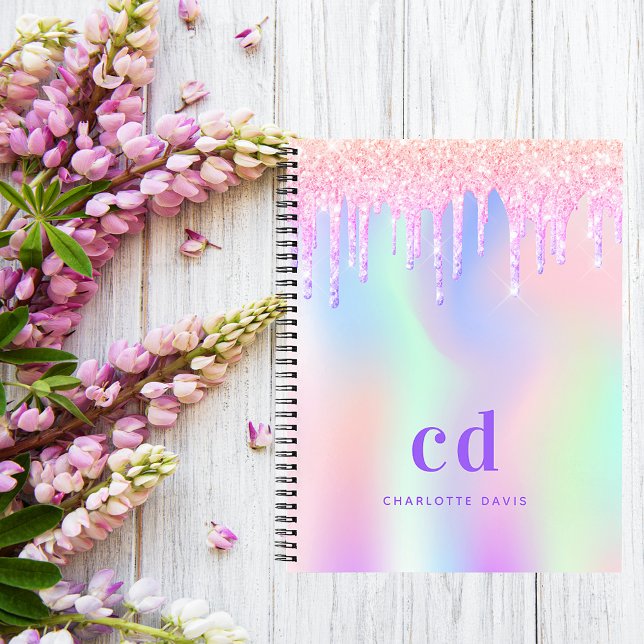 Pink purple holographic monogram diary notebook (Creator Uploaded)
