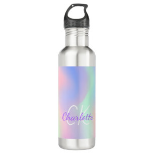 Pink purple holographic monogram script 710 ml water bottle