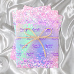 Pink purple holographic name confetti Sweet 16 Wrapping Paper Sheet<br><div class="desc">For a feminine and glamourous Sweet 16,  16th birthday.  A rainbow,  unicorn holographic background in pink,  purple and mint green with blush pink confetti. Personalise and add a date,  name and age.  The name is written with a trendy hand lettered style script.</div>