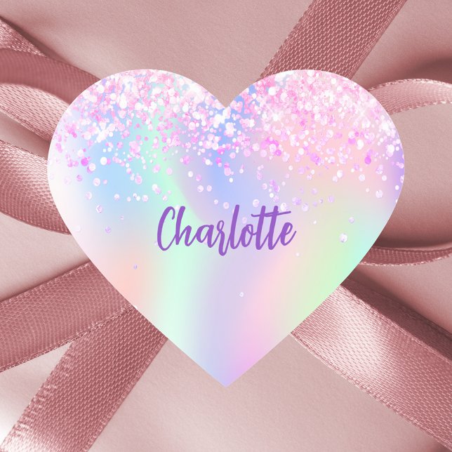 Pink purple holographic name heart sticker (Creator Uploaded)