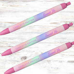 Pink purple holographic name Sweet 16 Black Ink Pen