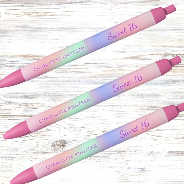 Pink purple holographic name Sweet 16 Black Ink Pen (Creator Uploaded)