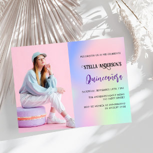 Pink purple holographic photo budget Quinceanera