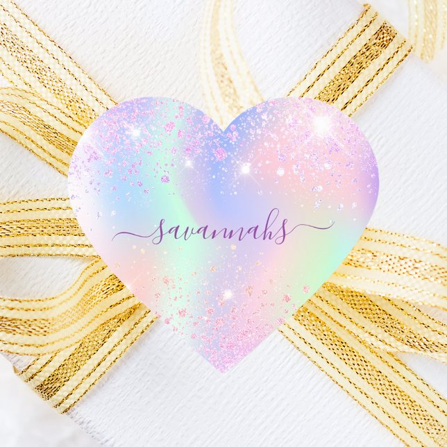 Pink purple holographic sparkles girl birthday heart sticker (Creator Uploaded)