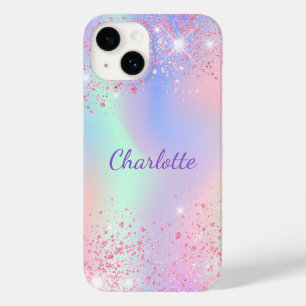 Pink purple holographic sparkles name Case-Mate iPhone 14 case
