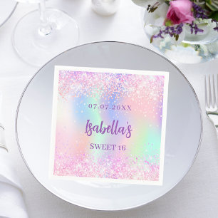 Pink purple holographic sparkles Sweet 16 Napkin