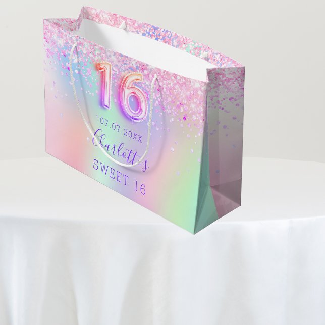 Pink purple holographic Sweet 16 Large Gift Bag (Creator Uploaded)