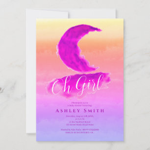 Pink Purple Holography Crescsent Baby Girl Shower Invitation