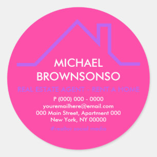 Pink Purple House Roof Logo Realtor Classic Round Sticker