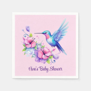 Pink & Purple Hummingbird Floral Girl Baby Shower Napkin